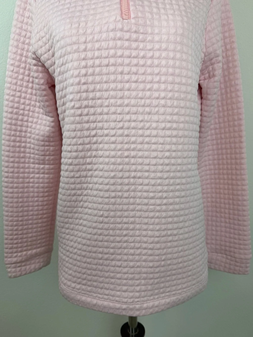 Dudley Stephens Pocomo Pullover 1/4 Zip Quarter Waffle Knit Sweater Pale Pink